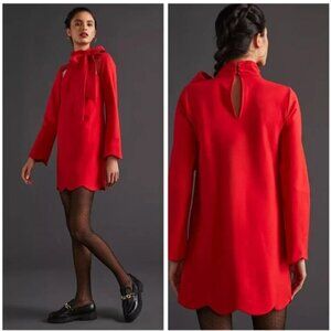 NWT Anthropologie | Maeve Neck Tie Shift Mini Holiday Dress in Red - Size S